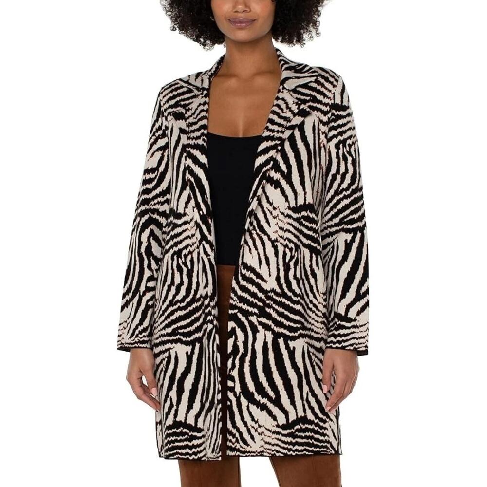 NWT Liverpool Los Angeles Open Front Mid-Length Coatigan in Zebra